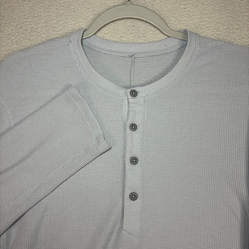 Lululemon Shift Stitch Henley Shirt Men L Gray Waffle Knit Stretch Thermal